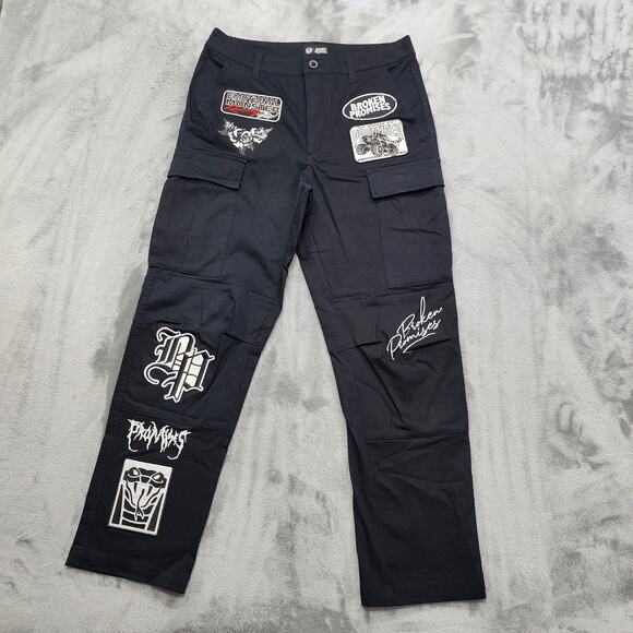 Zumiez Broken Promises Pants Mens 28 Rough Patch Black Cargo Dirt Racing Skater - Picture 1 of 16